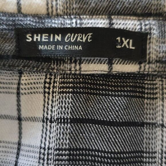 Shein Curve Blk/White Plaid FlannelPositive Vitality Button Down Shirt, NWOT, 1X - Picture 6 of 7